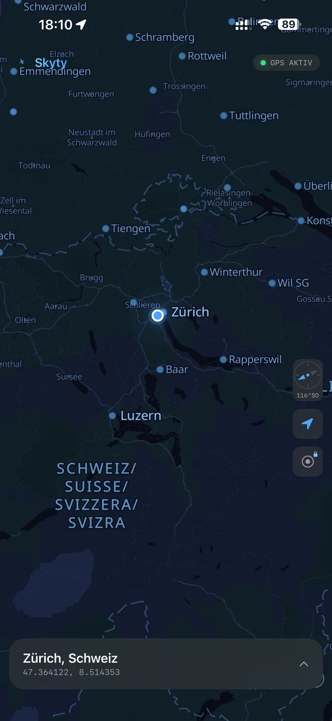 Skyty offline map view at cruising altitude